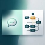 Split illustration comparing a chatbot (speech bubble) with an AI agent (reasoning, planning, and action flowchart)