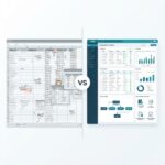 Split comparison illustration showing cluttered spreadsheet data on the left versus an organized LIMS dashboard with sample tracking and automated reports on the right