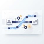 Illustration showing two software applications connected by an automated digital pipeline with data packets and API endpoint nodes